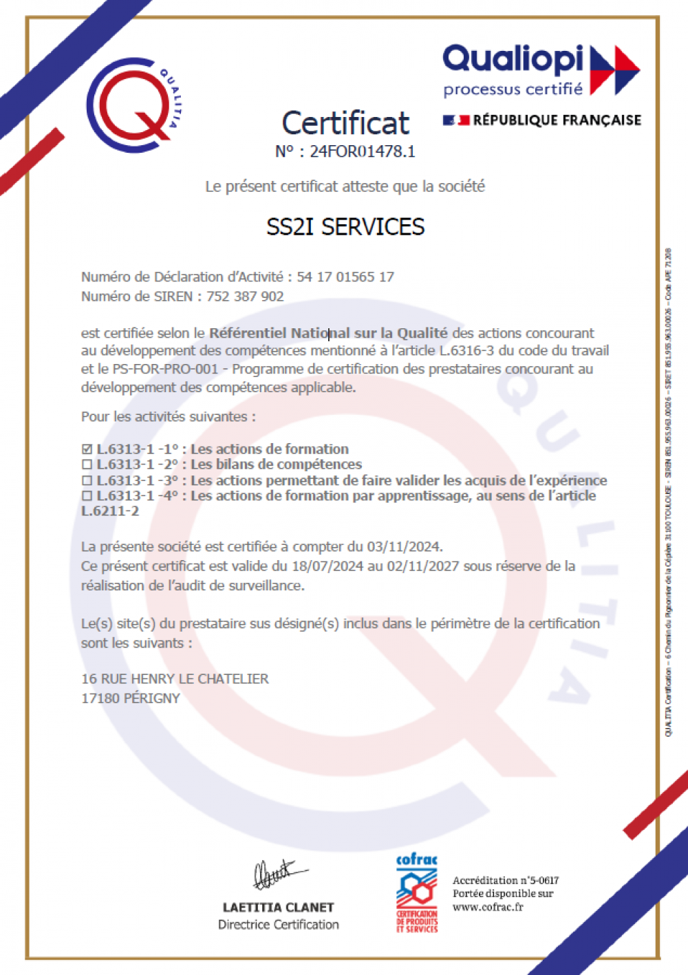Certification Qualiopi SS2i Services